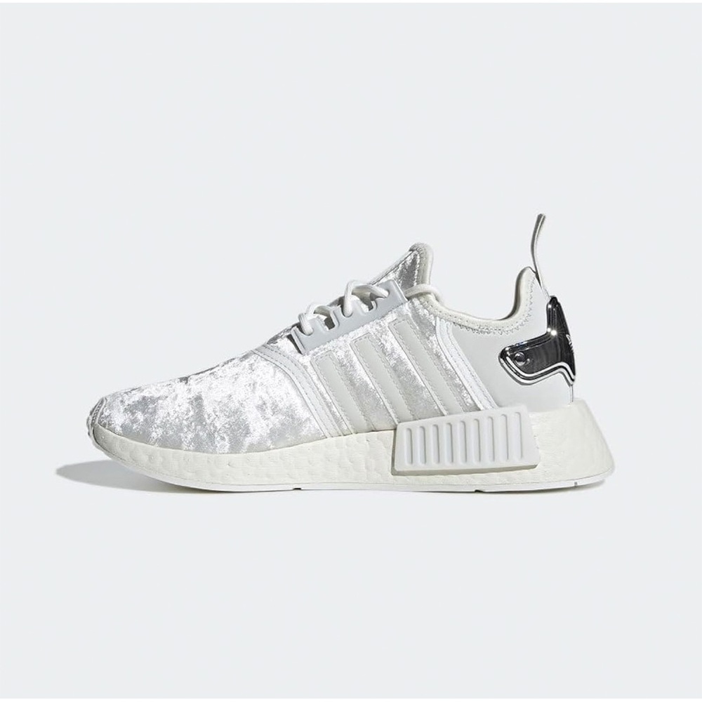 NEW Adidas NMD R1 Women’s Velour Crystal White & Silver Chrome Sz 7 - Picture 7 of 13